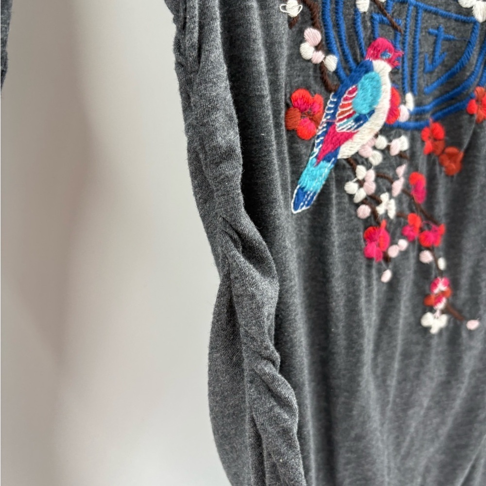 Johnny Was Floral y2k Embroidered Top Fitted Ruched AsianInspired Bird small NWT - Picture 5 of 16